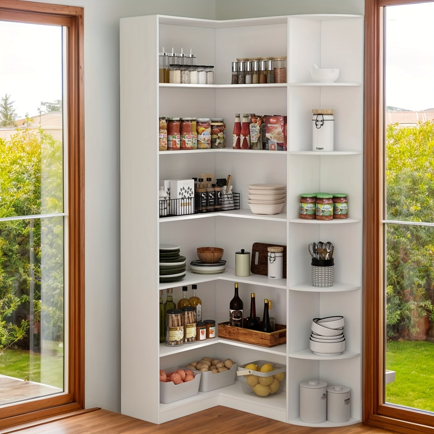 Stylish 71 Inch White Six Tier Bookshelf
