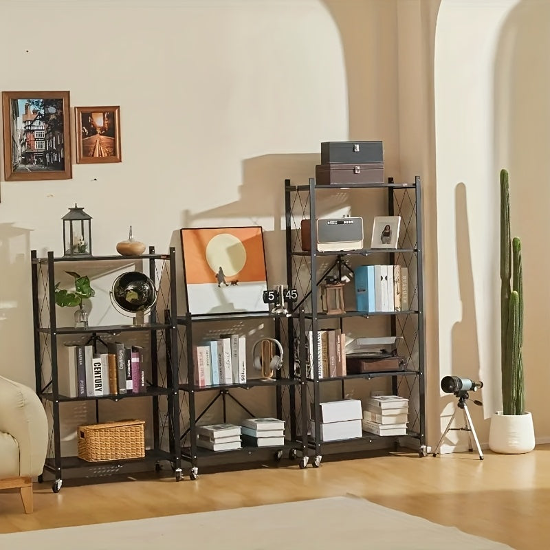 3 Tier Office Storage Rack With Wheeled Multi Layer Storage Shelves Mobile Floor Standing Multifunctional Miscellaneous Storage Rack Foldable File Rack Storage Supplies Standing Shelf