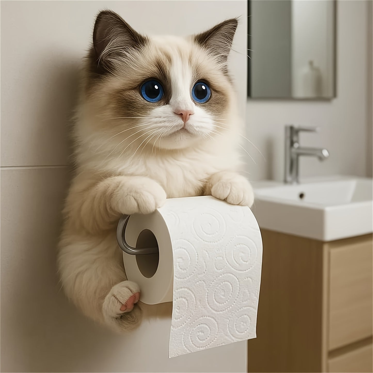 Cute Cat Toilet Paper Holder Decor