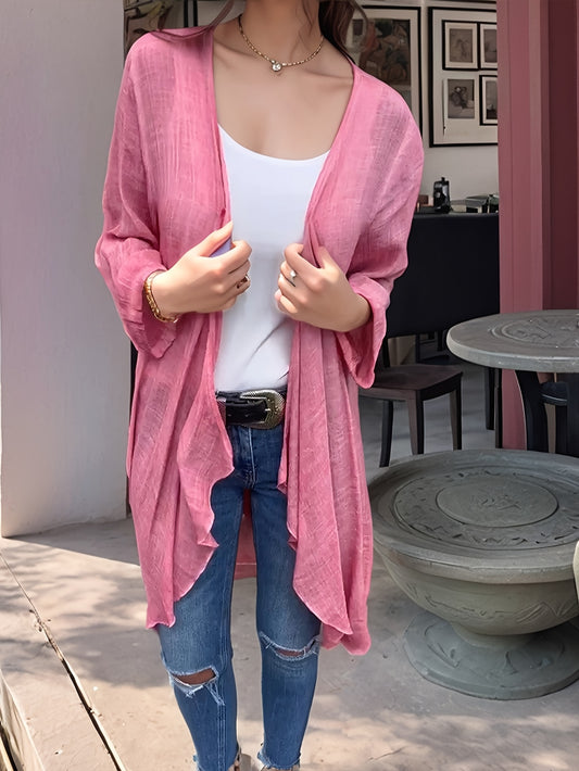 Women's Elegant Linen Long Cardigan