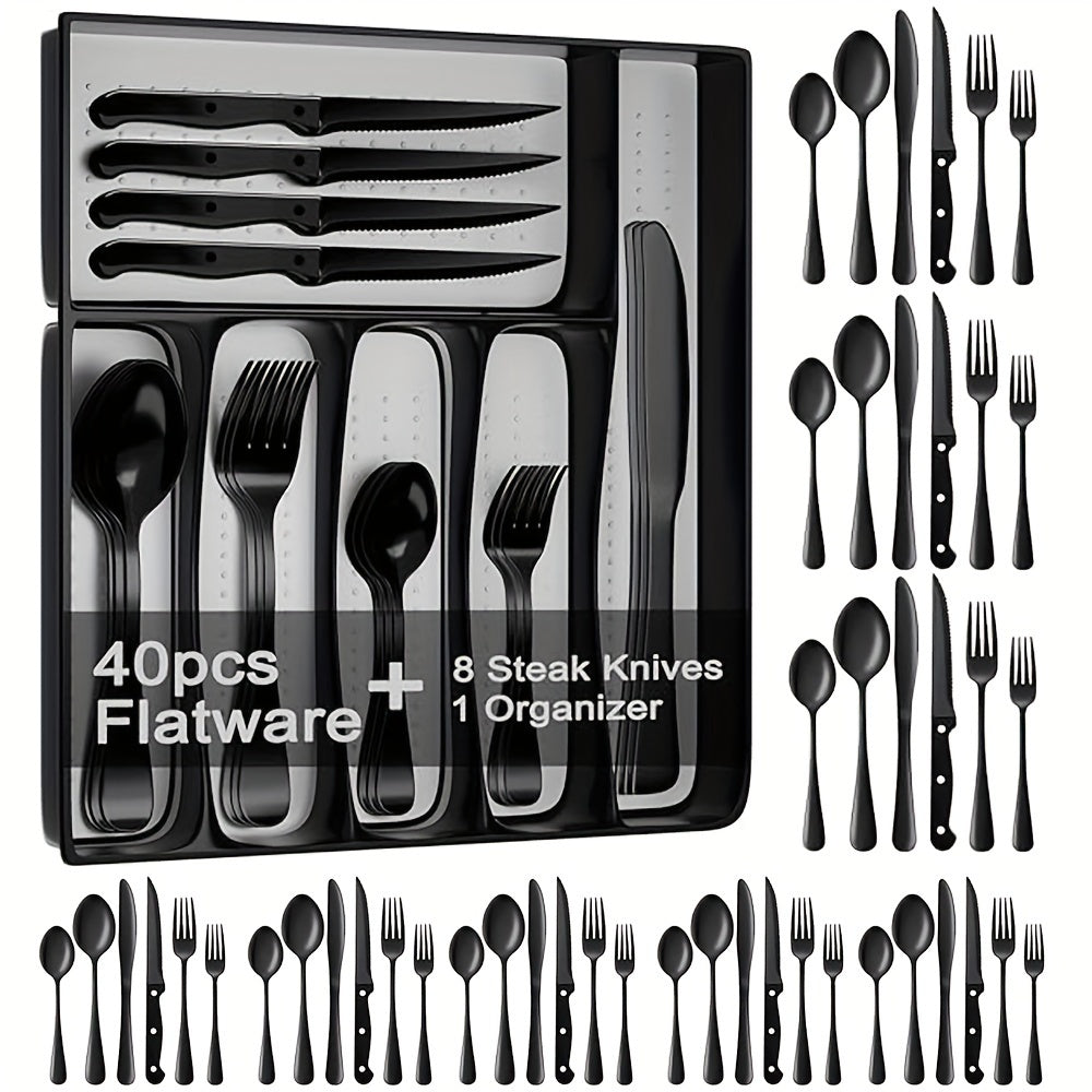 Black Modern Stainless Steel Silverware Set