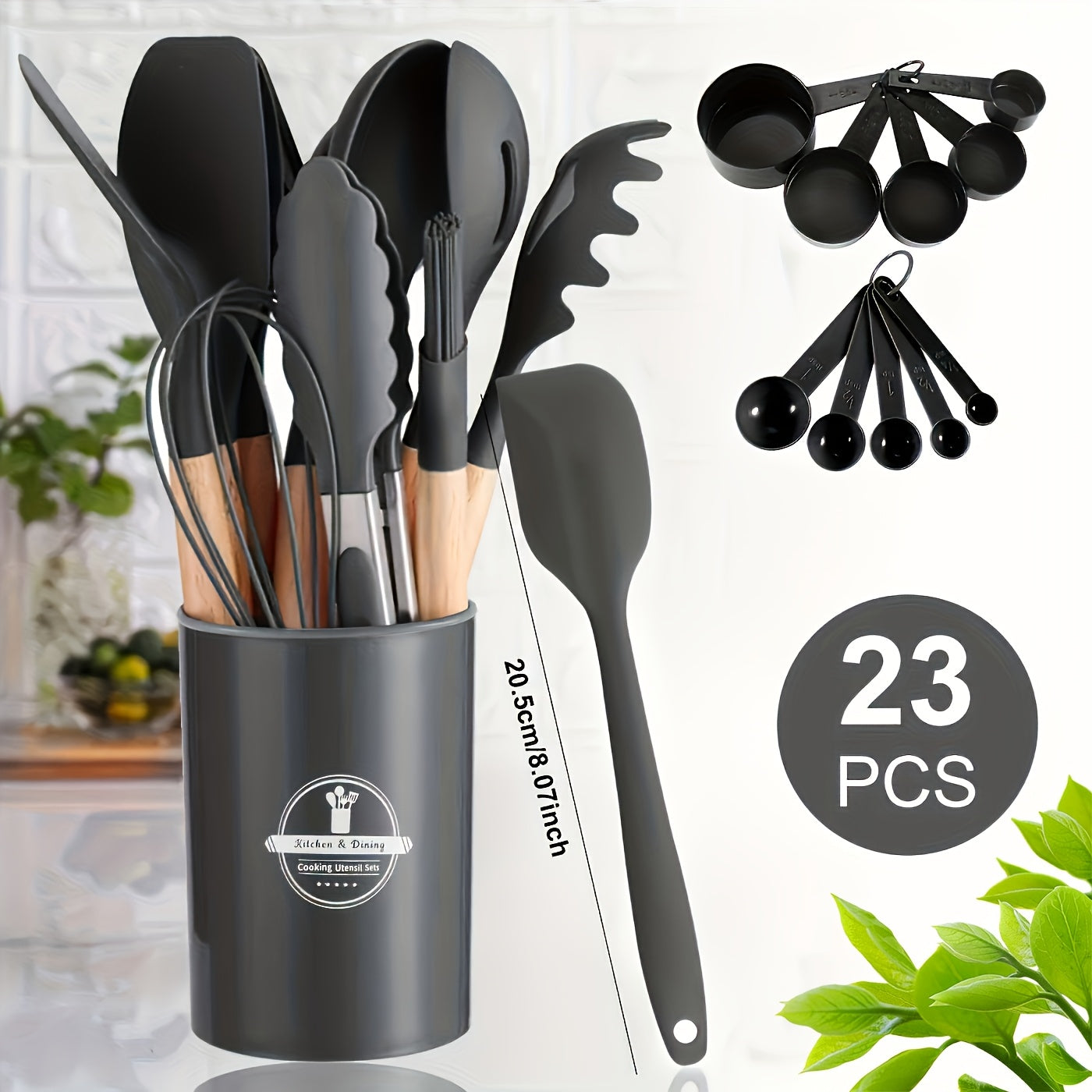 23pcs Silicone Utensils Set With Wooden Handles