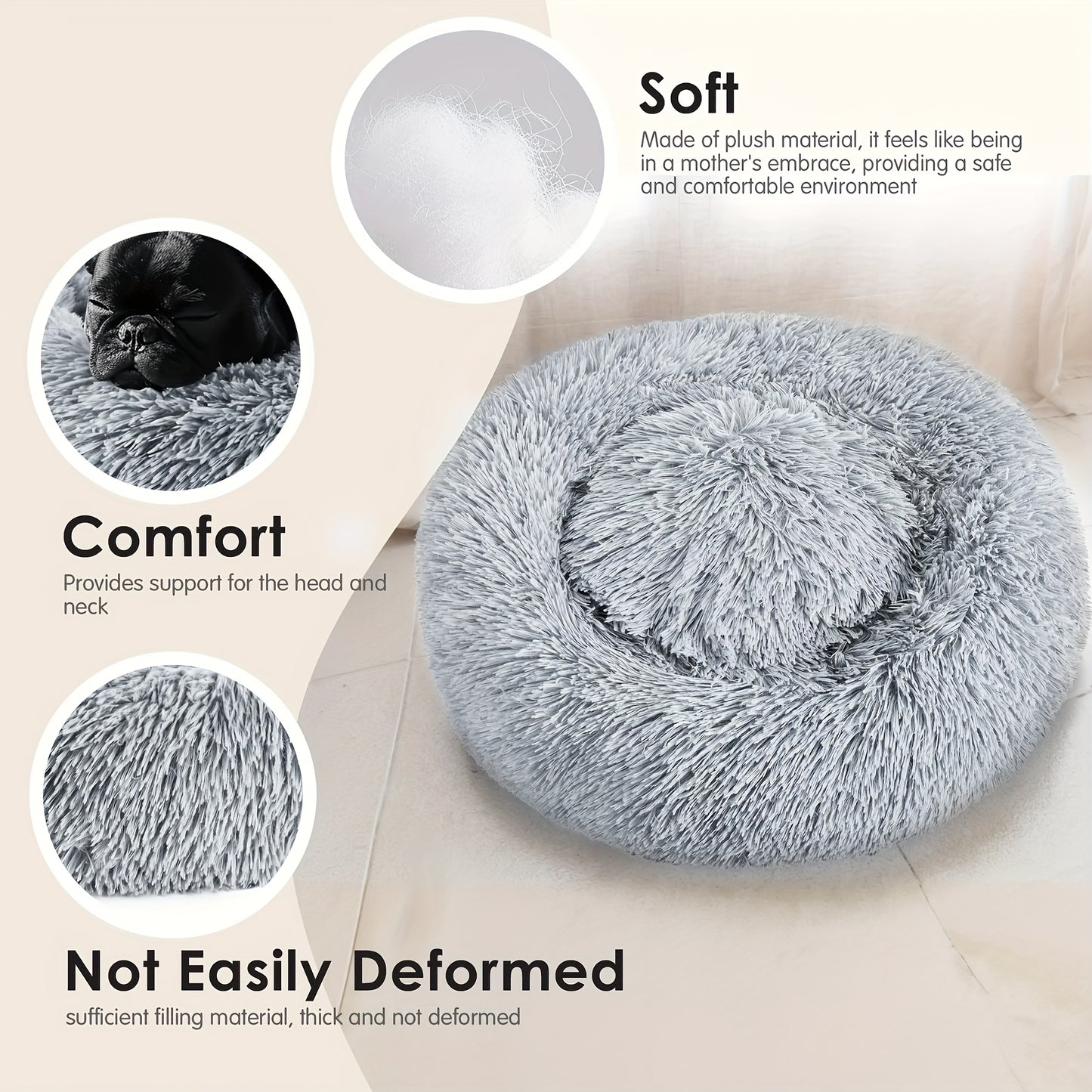 Calming Donut Pet Bed for Dogs and Cats