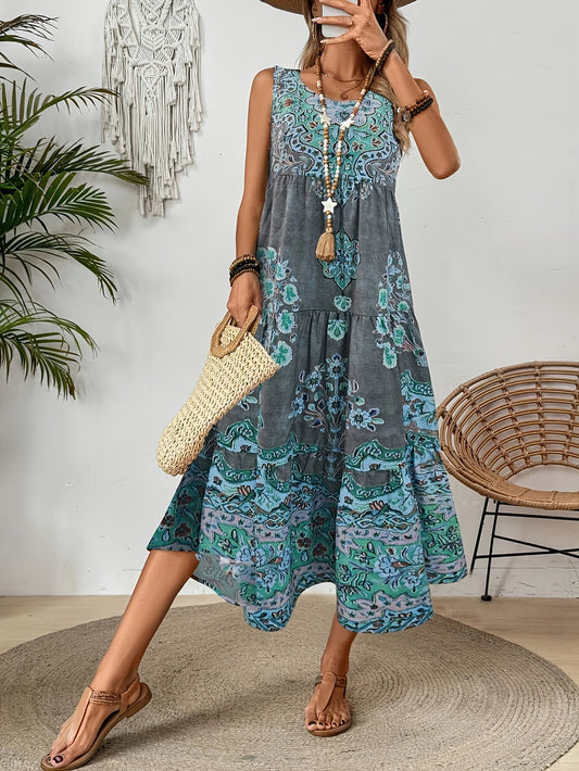 Summer Print Sleeveless Dress for Women