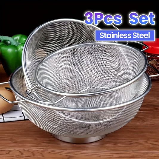 3pcs Stainless Steel Fine Mesh Strainer Set