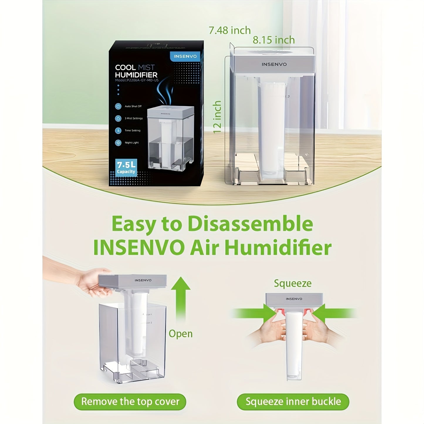 Grey Cold Mist Humidifier with Adjustable Speeds