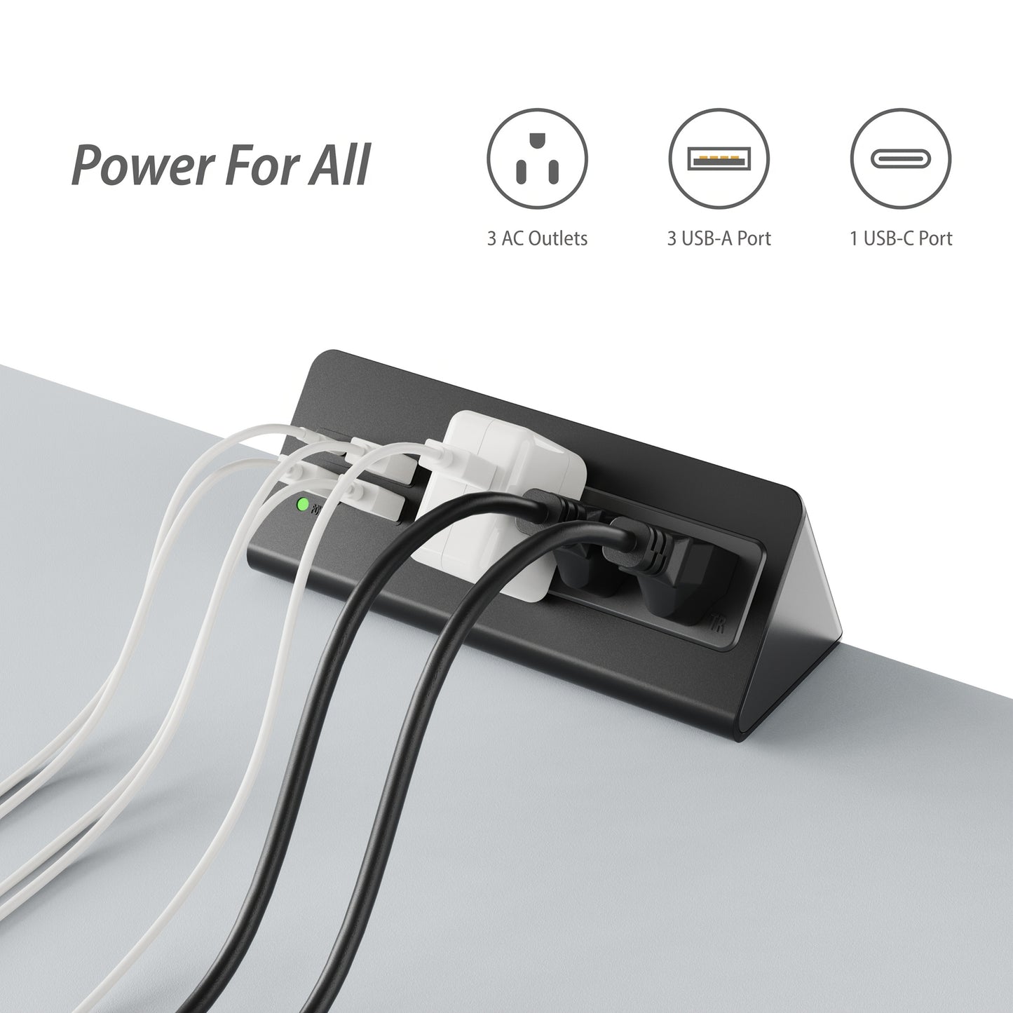 Desk Edge Mount Power Strip with USB Ports