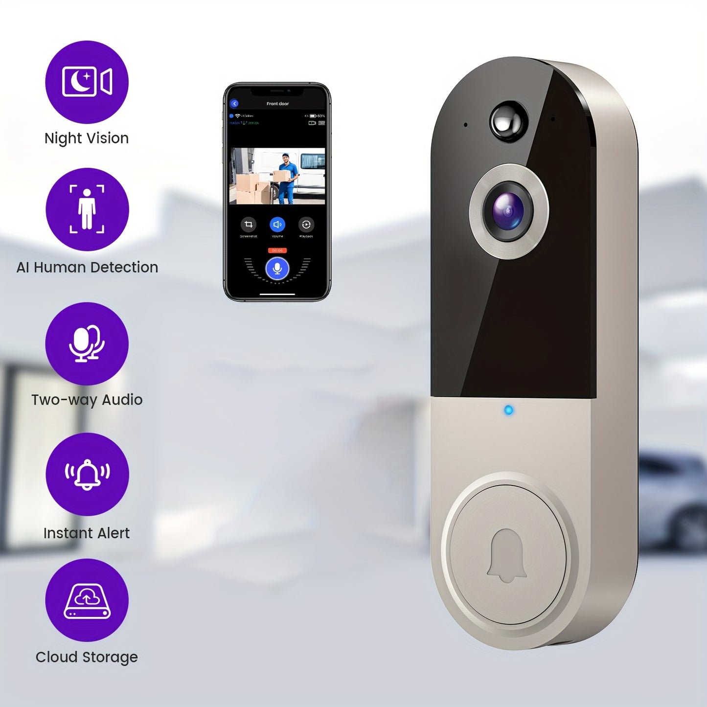 1080P HD Video Doorbell with AI Detection