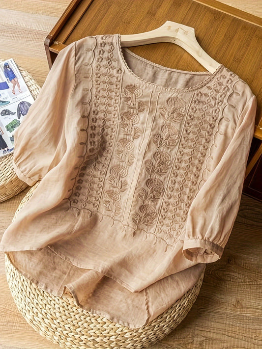 Women's Embroidered Cotton T-Shirt Various Colors