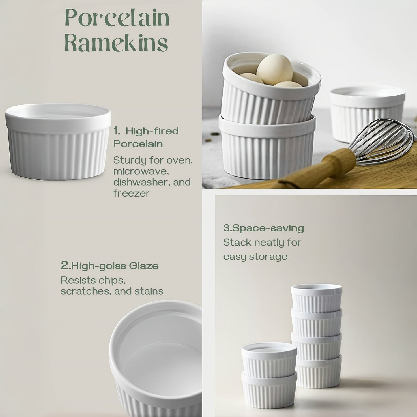 6pcs Porcelain Soufflé Baking Bowls with Lids