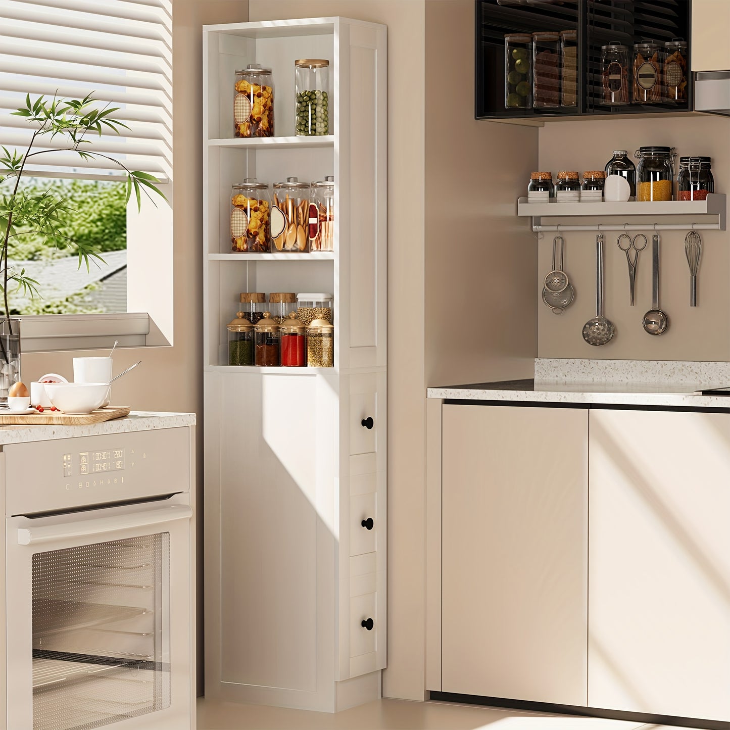 Tall Bathroom Cabinet with Adjustable Locking Shelves
