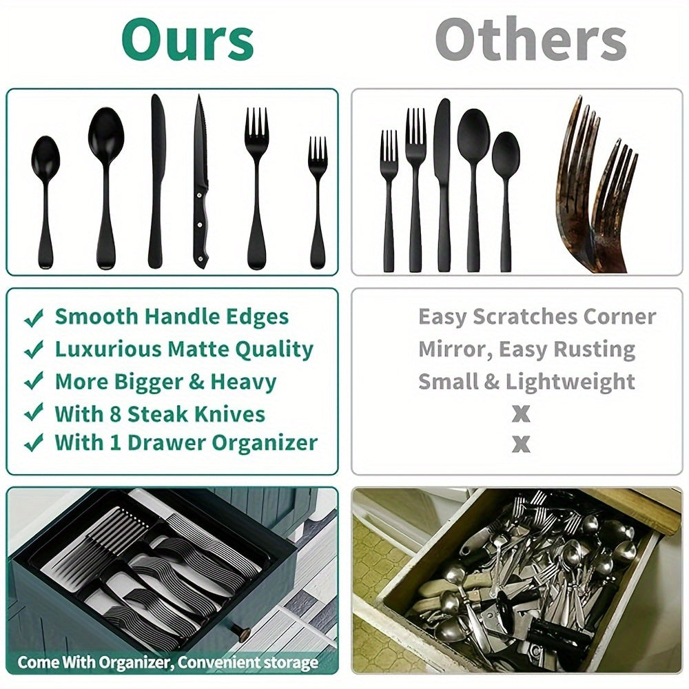 Black Modern Stainless Steel Silverware Set