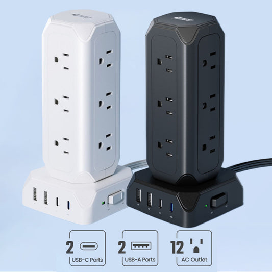 SuperDanny 12 Outlet Power Strip Tower