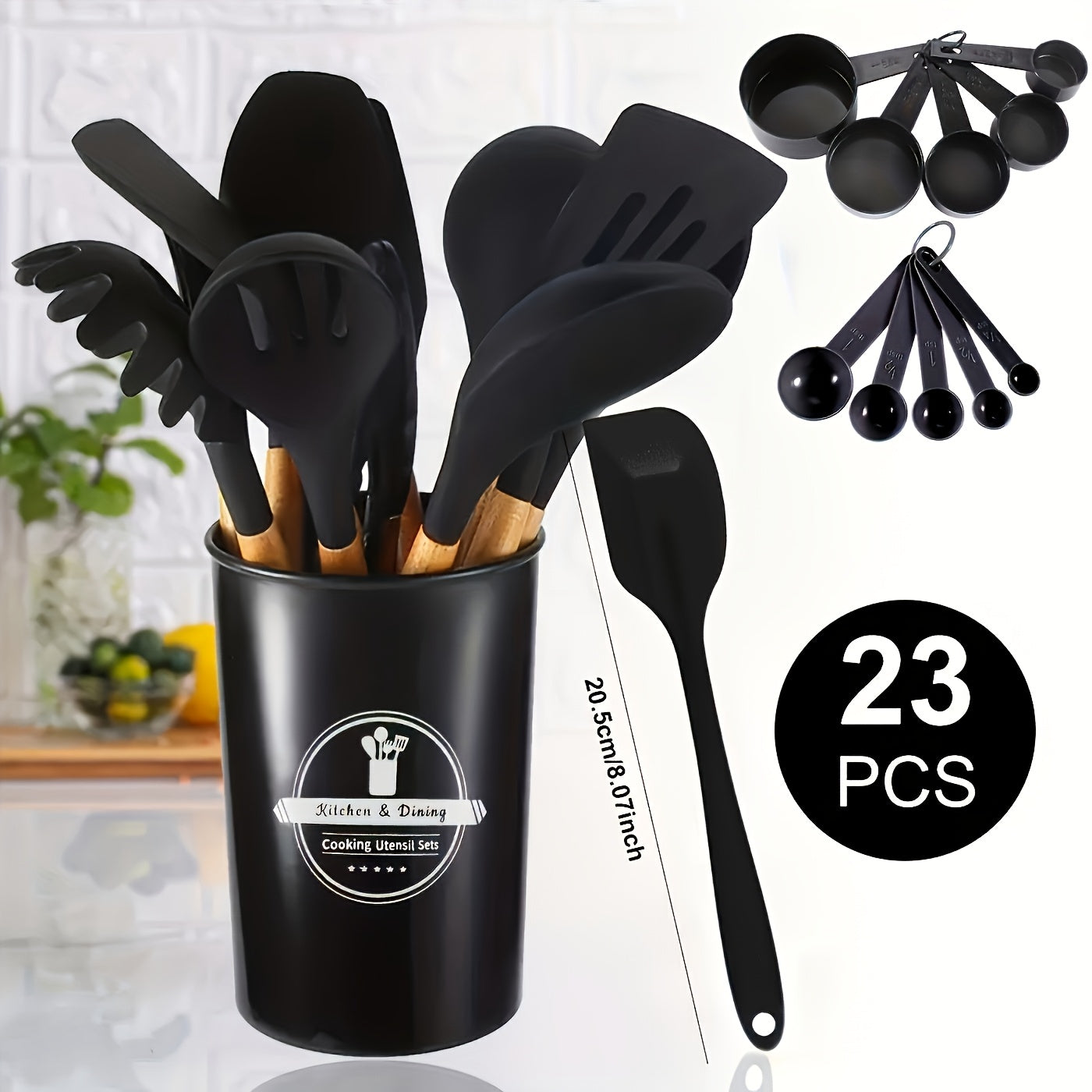 23pcs Silicone Utensils Set With Wooden Handles